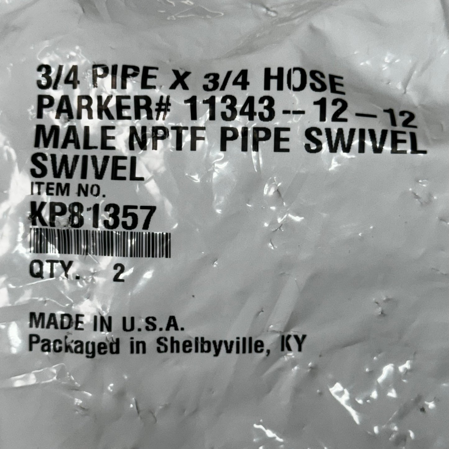 PARKER (2 PACK) Hydraulic Hose 11343-12-12 Male Swivel 3/4" x 3/4" Steel KP81357