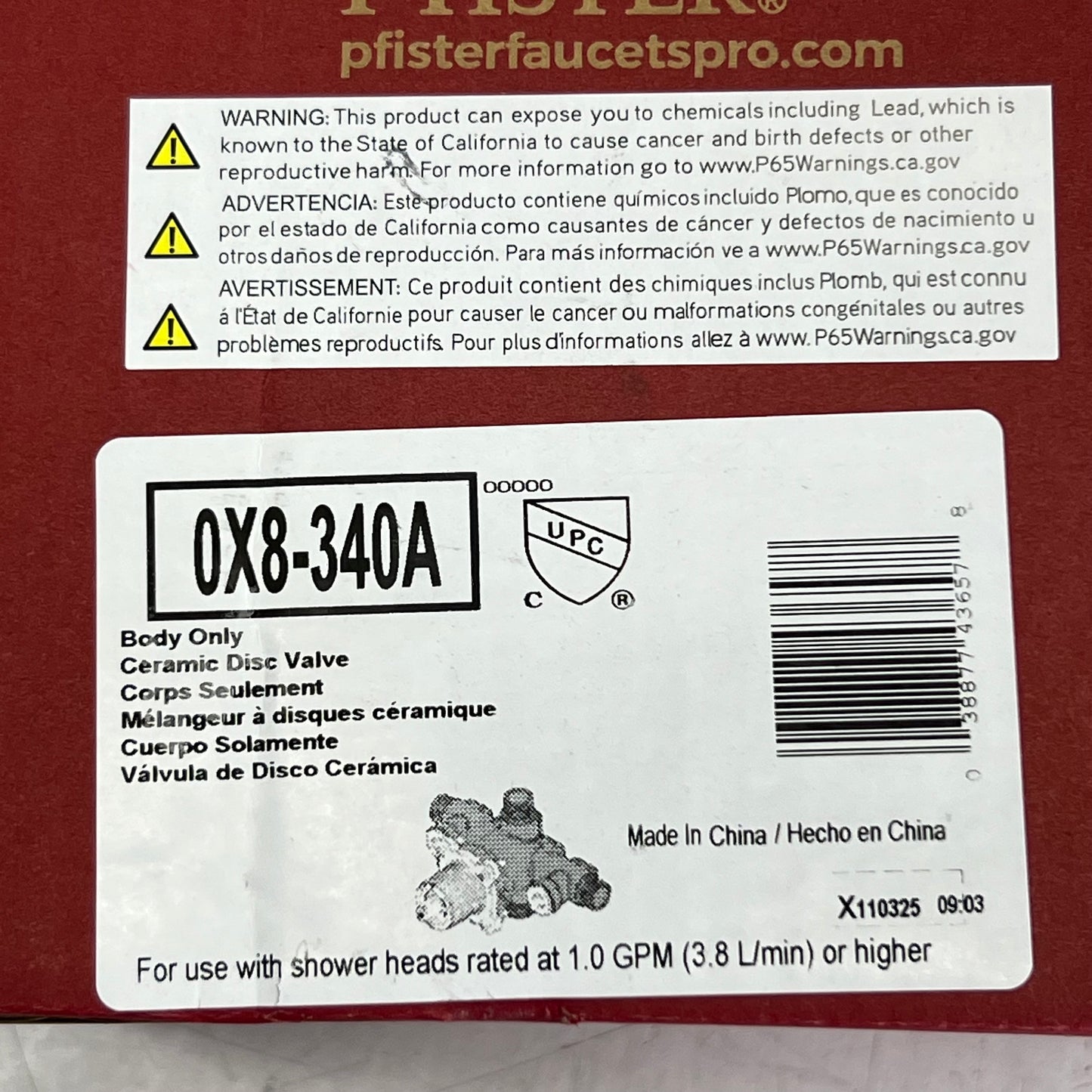PFISTER 1/2 Inch Tub and Shower Rough-in Valve with Integral Stops 0X8-340A