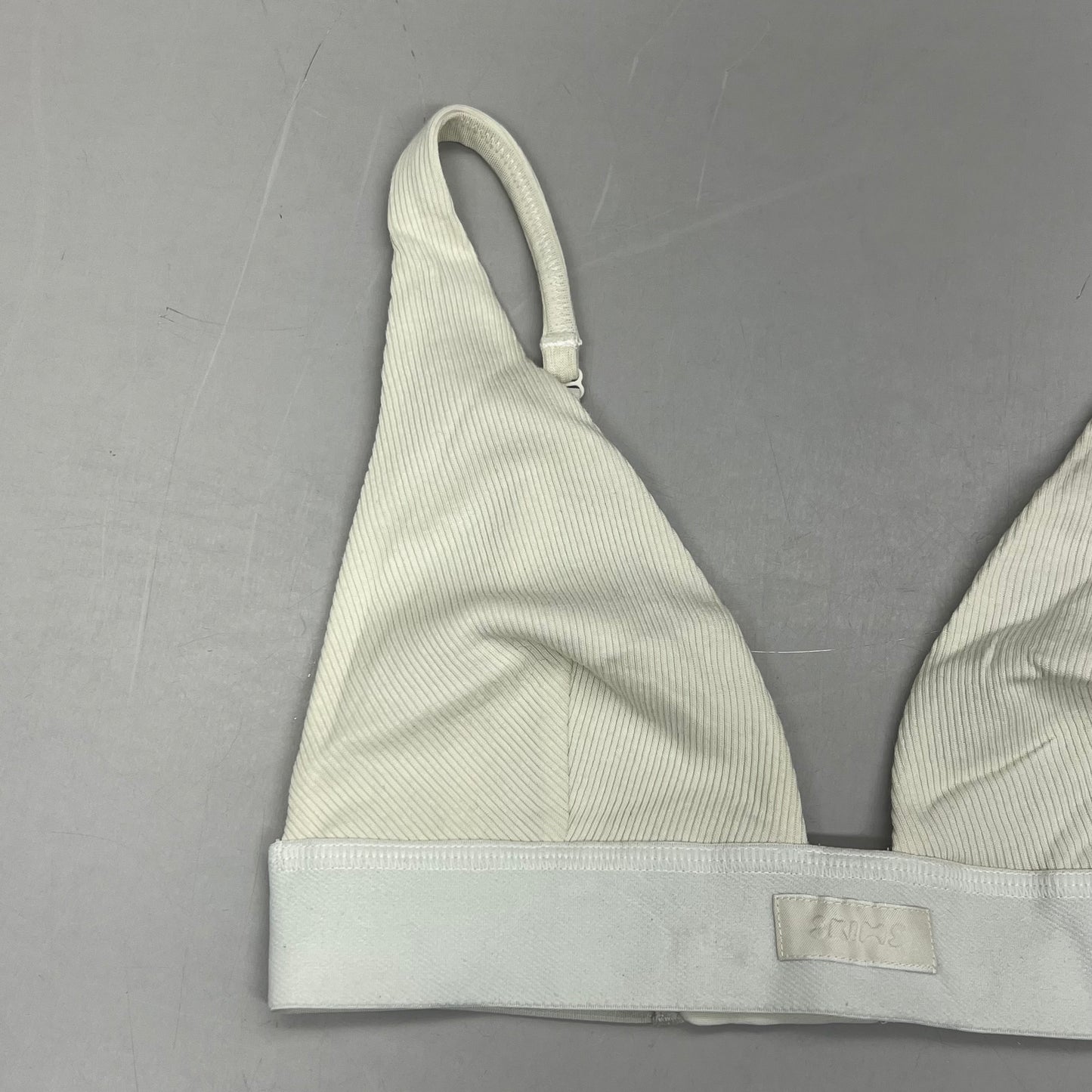 SKIMS Breathable Cotton Rib Triangle Plunge Bralette Womens Sz XS Bone BRPLG0037