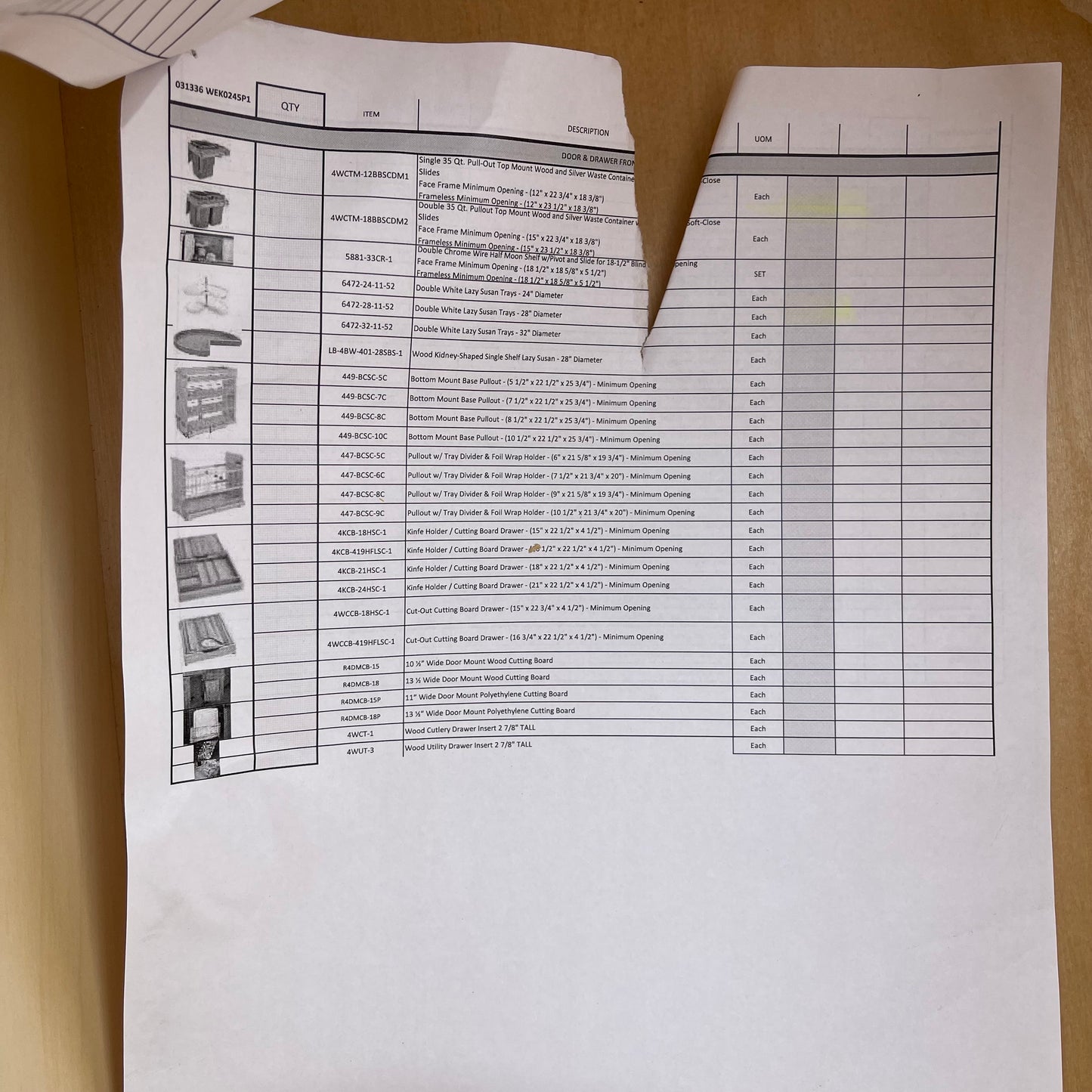 ZA@ Pallet of REBORN CABINETS Pressed Wood Cabinetry Parts Black, White, Walnut (AS-IS)