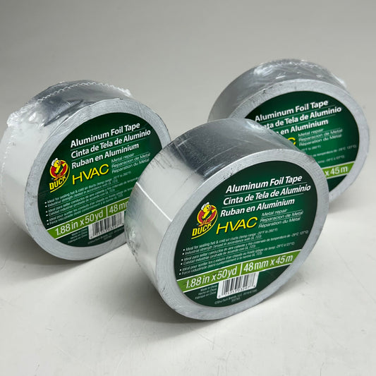 DUCK (3 PACK) Aluminum Foil Tape For Metal Repair 1.88"x50YRDS Silver (New Other- Slightly Distressed Packaging)