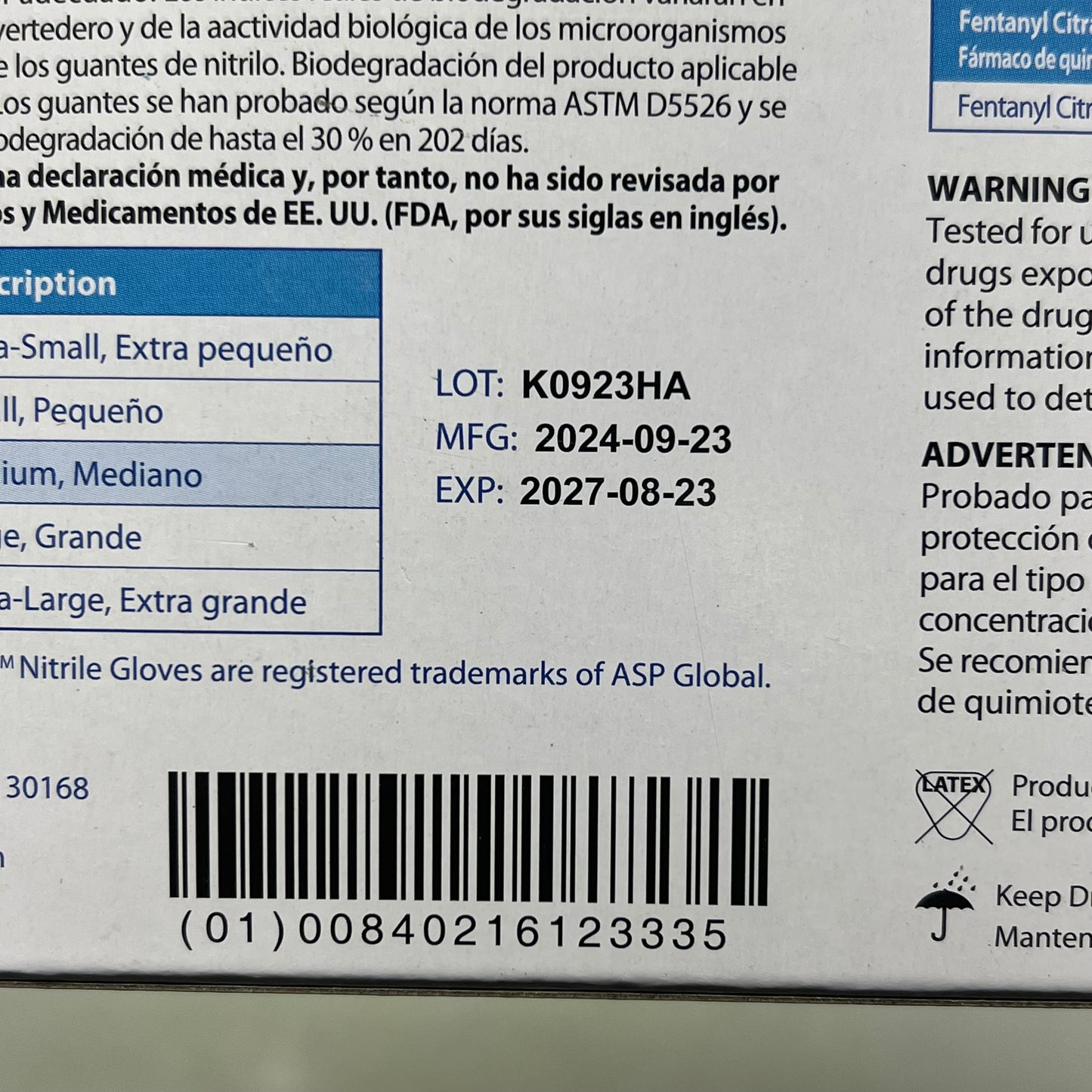 ASP GLOBAL(10 PACK, 200 EACH) Protective Fit Nitrile Bio Gloves Unisex Sz M Blue