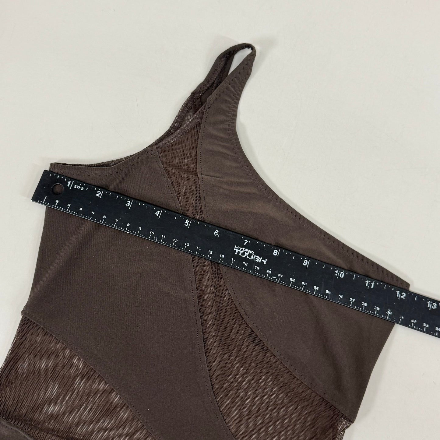 NORMA KAMALI One Shoulder Snake Mesh Catsuit Footsie Women's Sz XXS/32 Chocolate