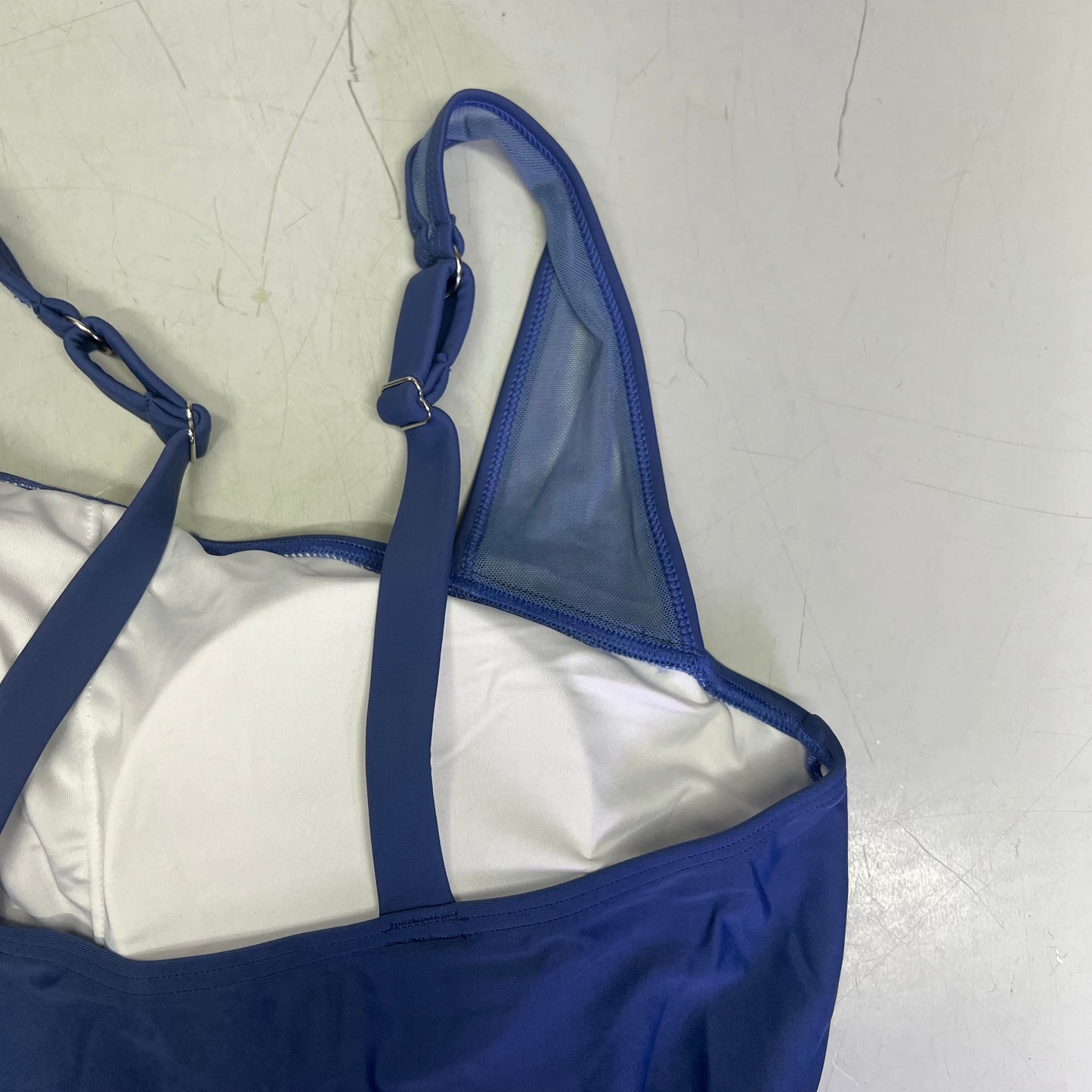 CHARMO One Piece Side Tie Dress W/ Mesh Cut Out Swimsuit Women's Sz L Blue