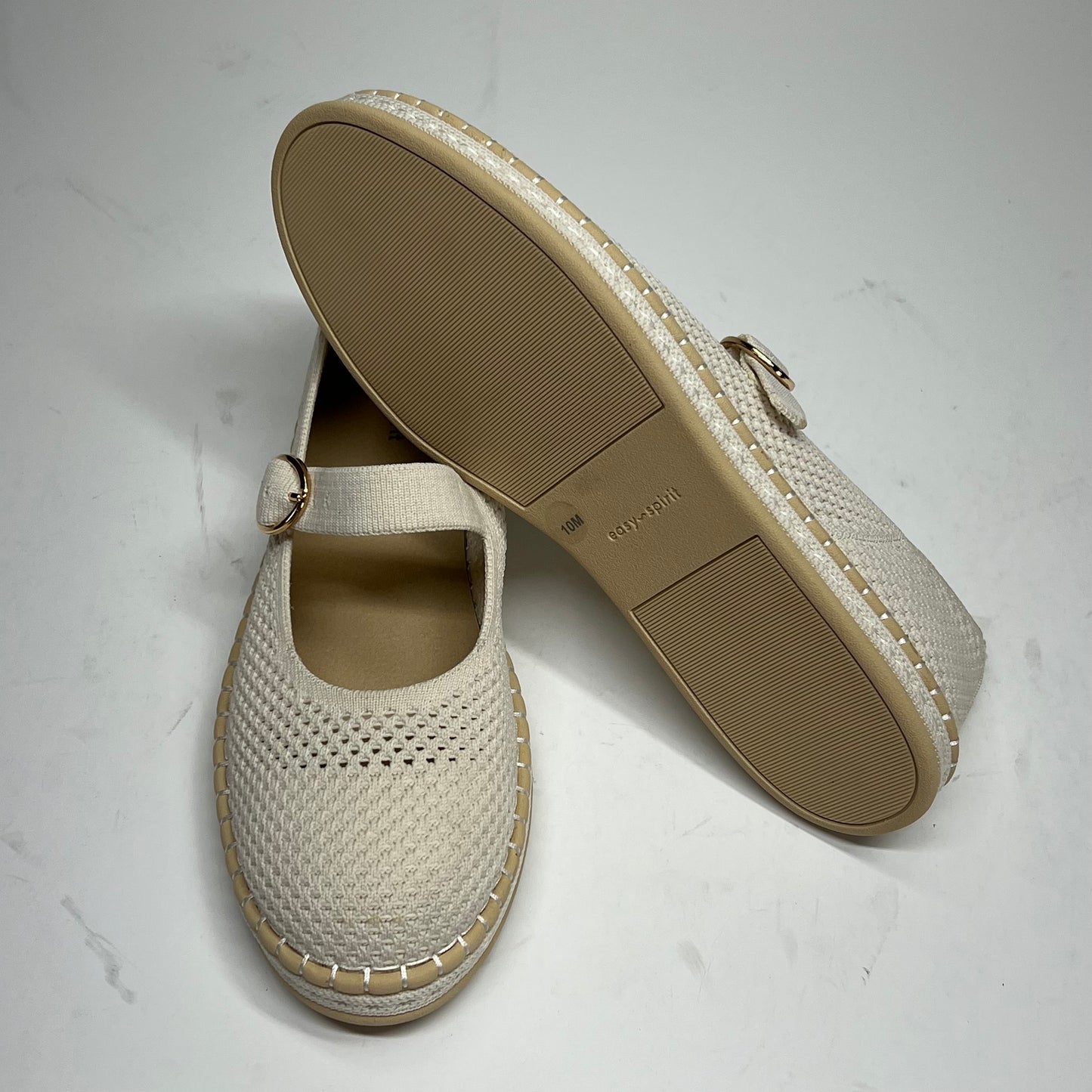EASY SPIRIT Francene Knit Mary Jane Espadrille Flats Womens Sz 8.5M Ivory (As-Is)