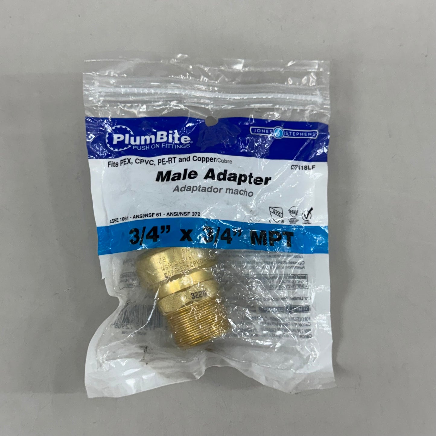 JONES STEPHENS  (3 Pack) Plumbite Push On Male Adapter 3/4"x3/4" Brass C77418LF