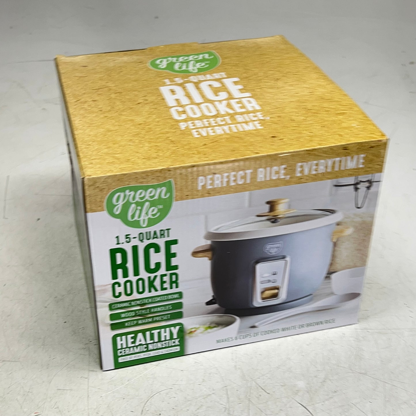 GREEN LIFE One Touch Design Rice Cooker  6-Cup Grey/Faux Wood CC008703-003
