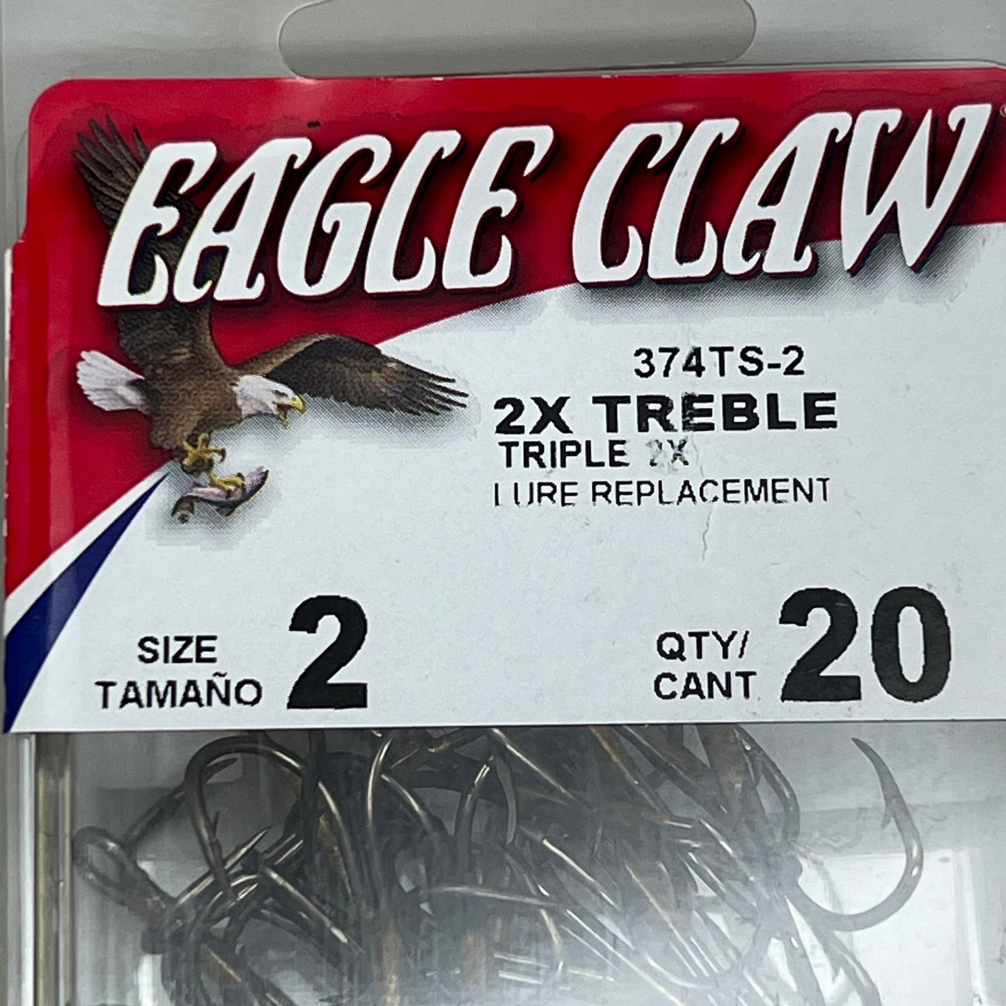 EAGLE CLAW (5 PACK) Curved Point 2X Treble Lure Repla Bronze #2 20 pc 374TS-2