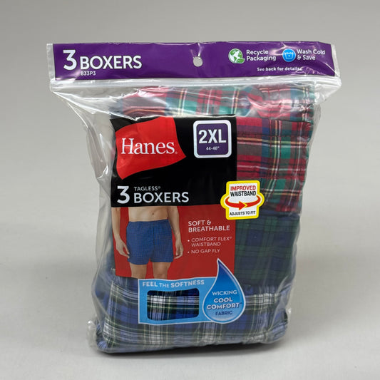HANES (3 PACK!) Men's Cool Comfort Boxer Briefs Sz 2XL 44-46" Blue/Red/Grey 042390
