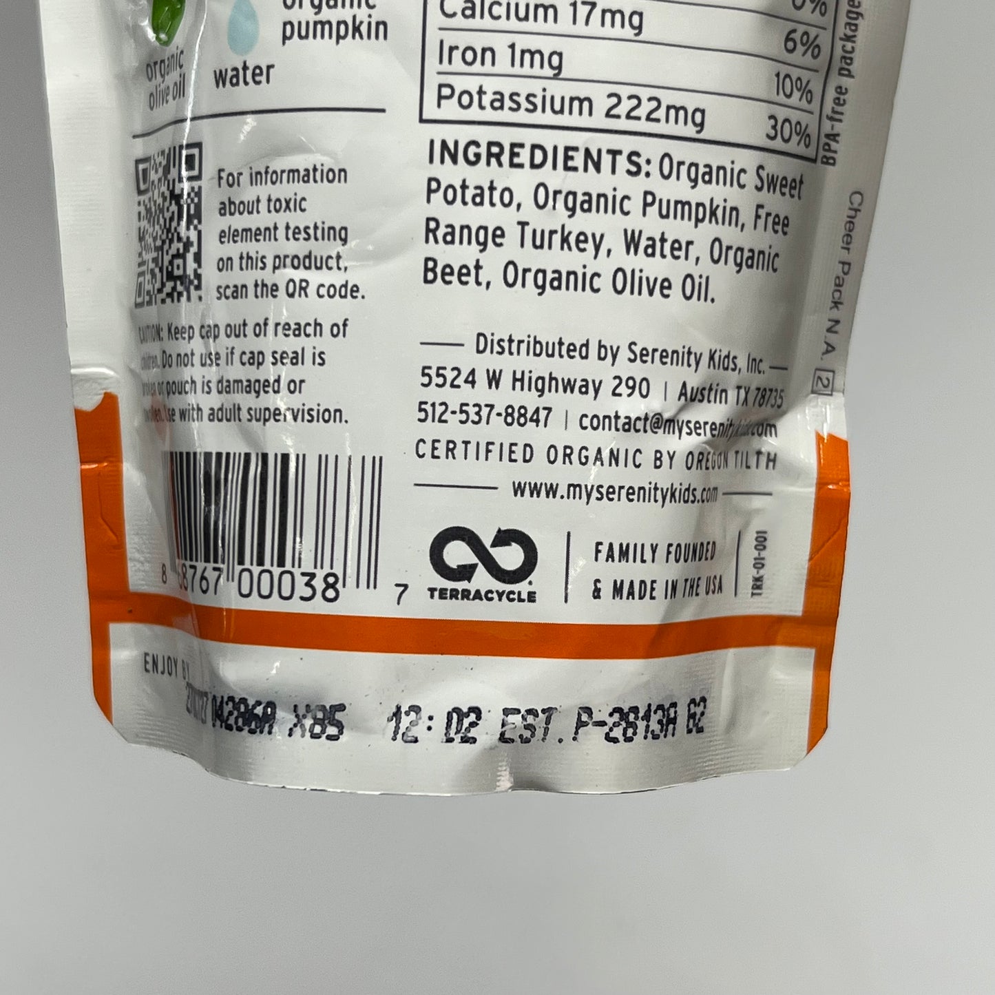 SERENITY (6 PACK) Turkey W/ Organic Veggies Baby Food Pouches 3.5oz BB 10/27