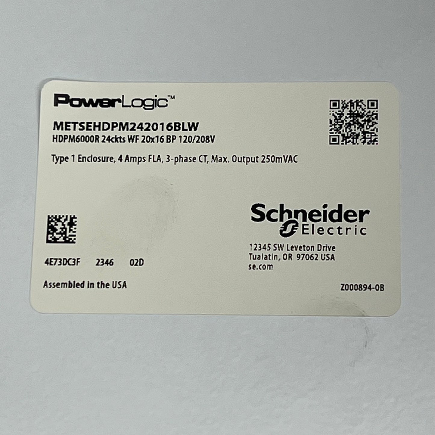 SCHNEIDER ELECTRIC PowerLogic HDPM6000, 6000R, 15A 3 Pole, PHOENIX Step Power