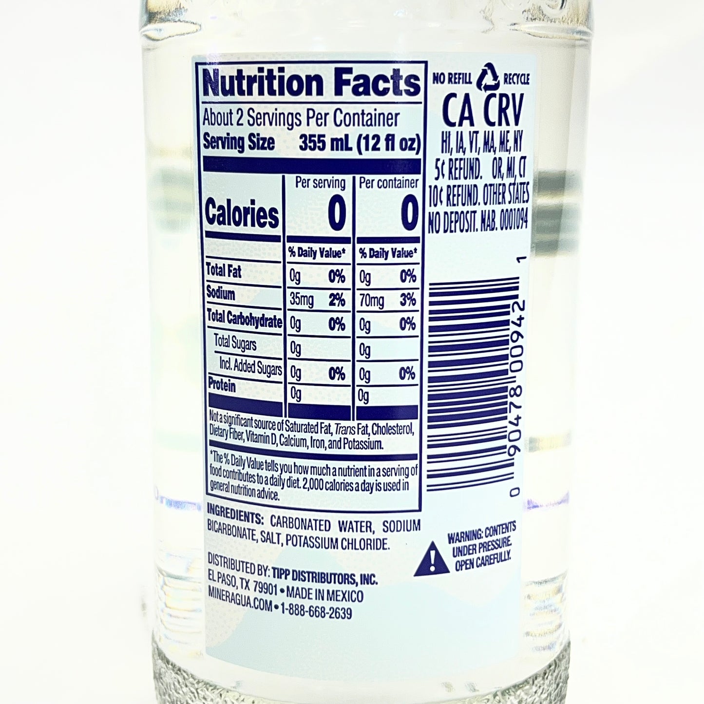 MINERAGUA (12 PACK) Sparkling Water 25.36 fl oz. BB 08/27