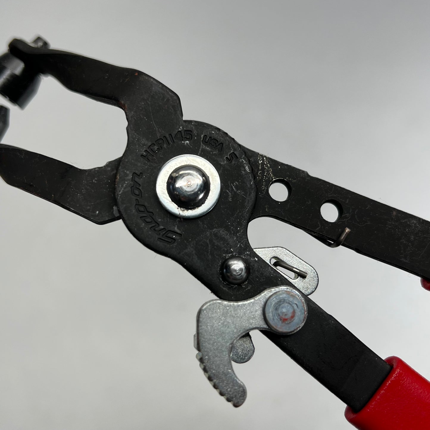 SNAP ON Ratcheting Offset Hose Clamp Pliers  9" 45 Degree Red/Black HCP1145