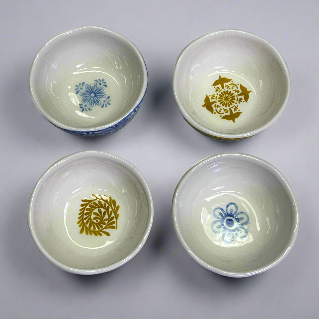 CREATIVE CO-OP (4 PACK) Stoneware Bowl W/ Tile Pattern 4 Styles 4"x2" DG0496A