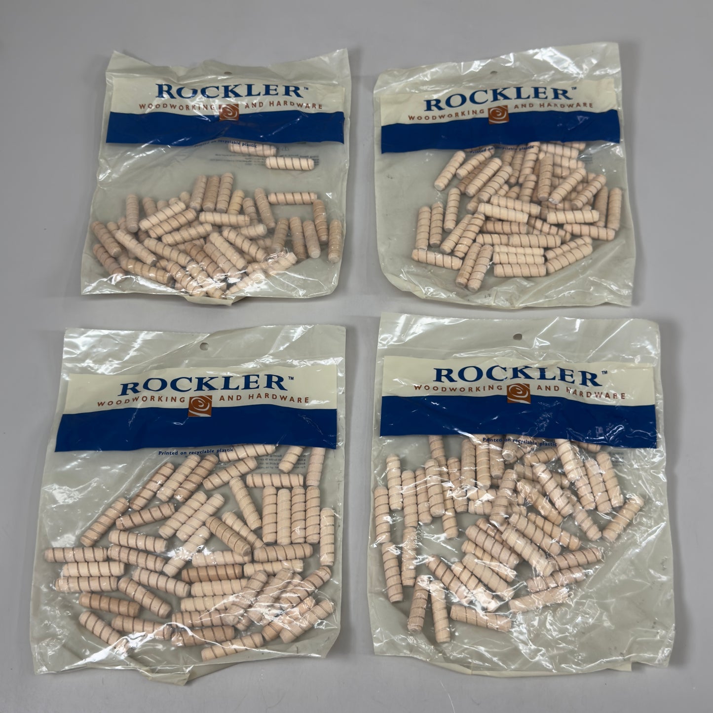 ROCKLER (4 PACK, 200 DOWELS TOTAL) Spiral Dowel Pins 3/8" x 1-1/2" Light Tan