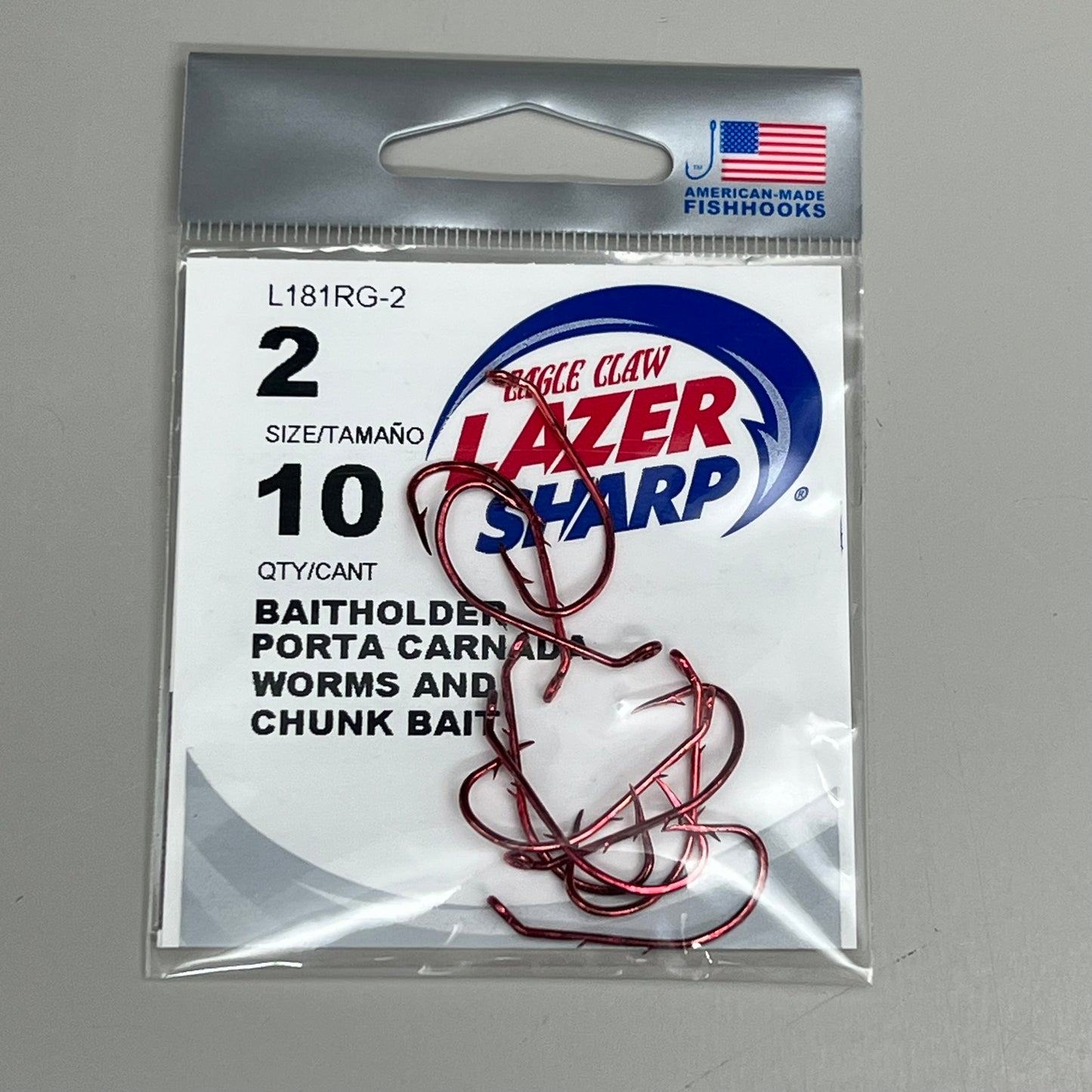 EAGLE CLAW (5 PACK) Lazer Sharp Down eye Offset Baitholders Red #2 10pc L181RG-2