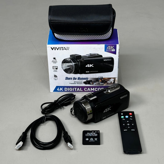 ZA@ VIVITAR 4K UltraHD Digital Camcorder w/Remote 5 1/2" x 7" Black AS-IS Returns F