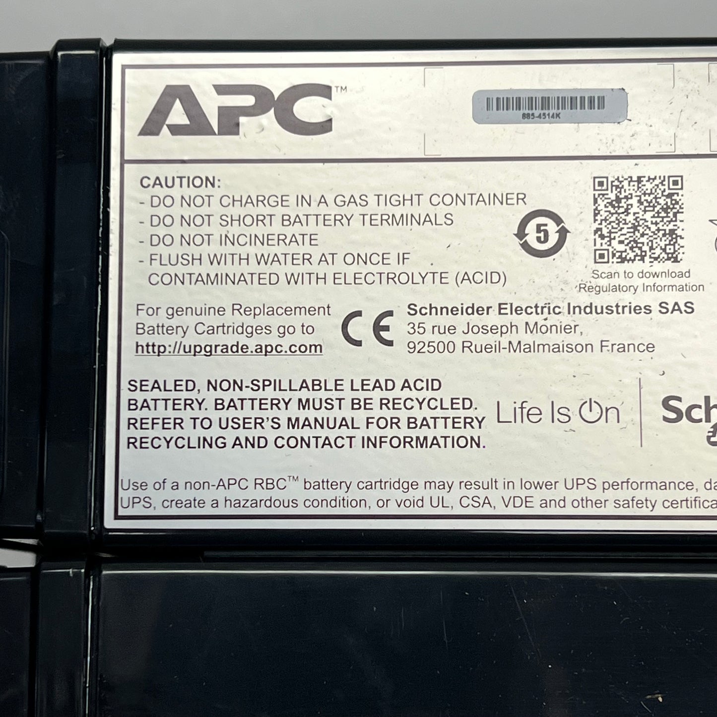 SHNEIDER ELECTRIC Apc 4-cell Backup Battery Pack Rev.1 Black 885-4514
