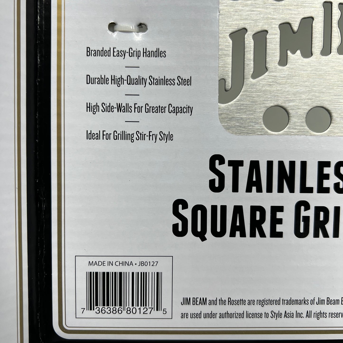 ZA@ JIM BEAM Stainless Steel Square Grilling Wok 13.5"x11"x2.5" Chrome JB0127