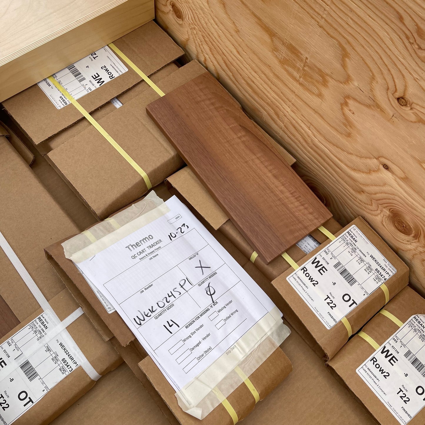 ZA@ Pallet of REBORN CABINETS Pressed Wood Cabinetry Parts Black, White, Walnut (AS-IS)