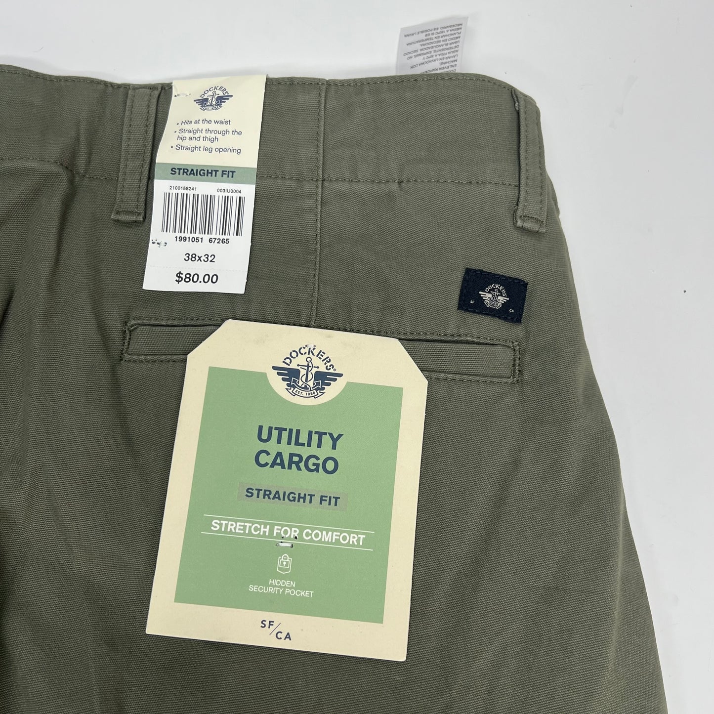 DOCKERS Utility Cargo Straight Fit Comfort Stretch Pant Men's Sz 38x32 G|reen