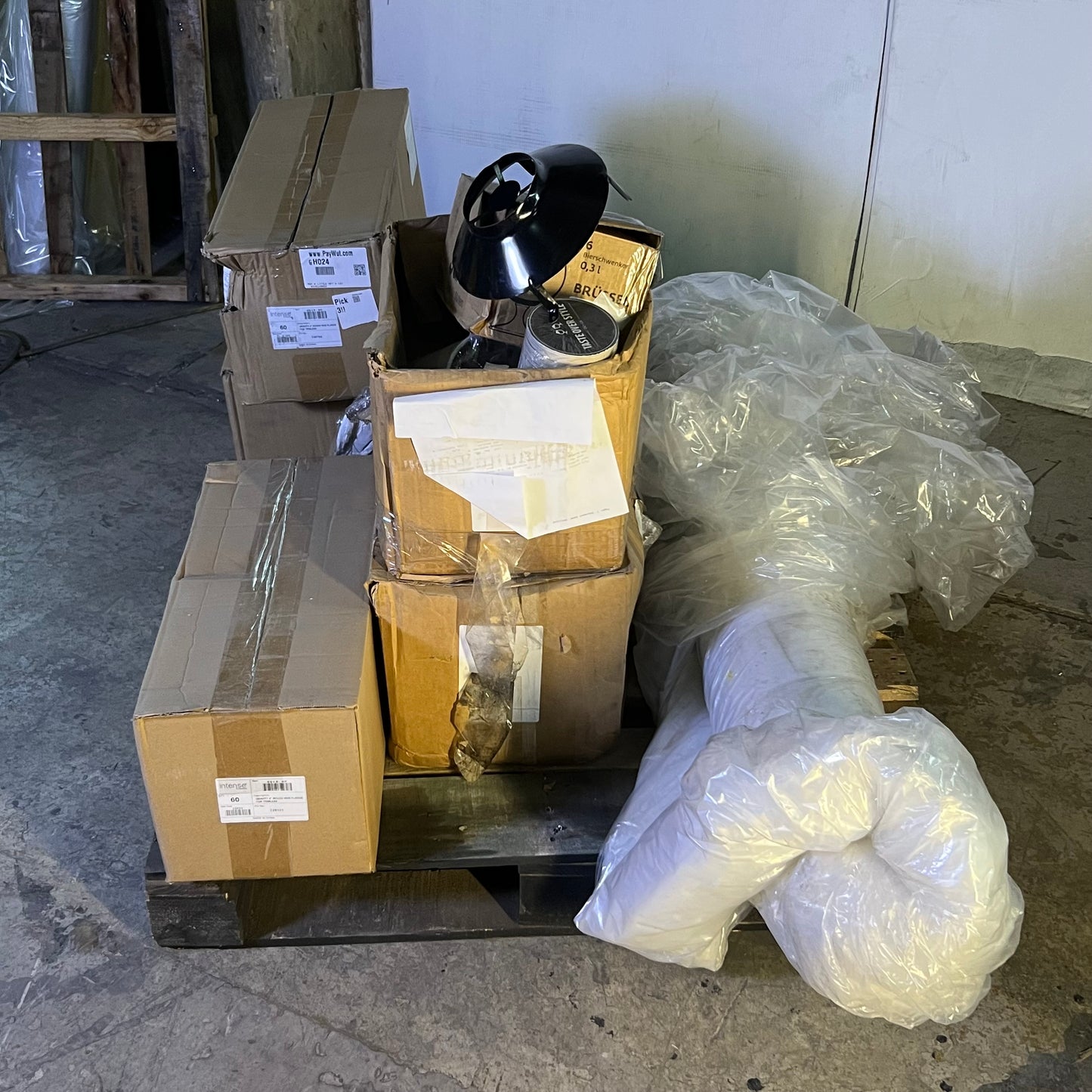 ZA@ Pallet of MIXED Spring, Plastic Bag Roll, Wine Glass, Etc... (AS-IS)
