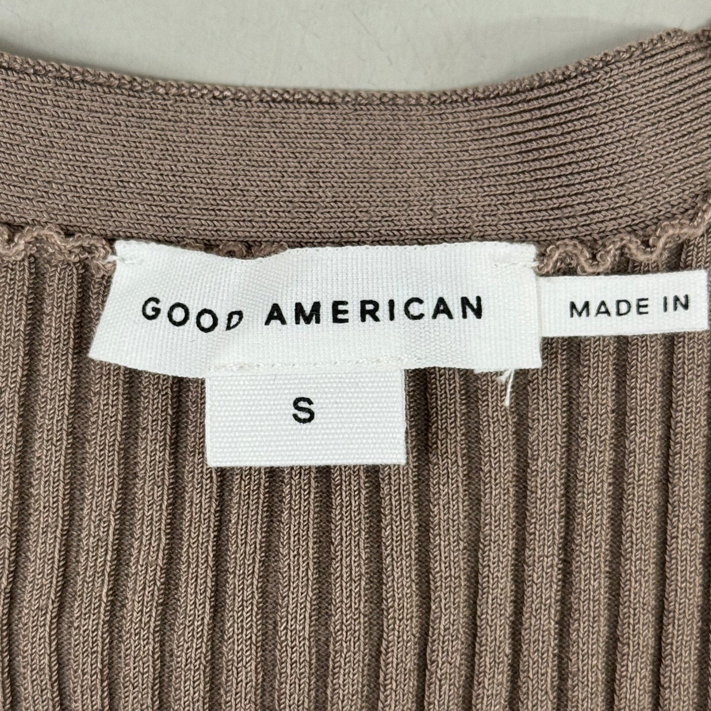 GOOD AMERICAN Shine Rib V-Neck Cardigan Women's Sz Small Putty001 GSK0245