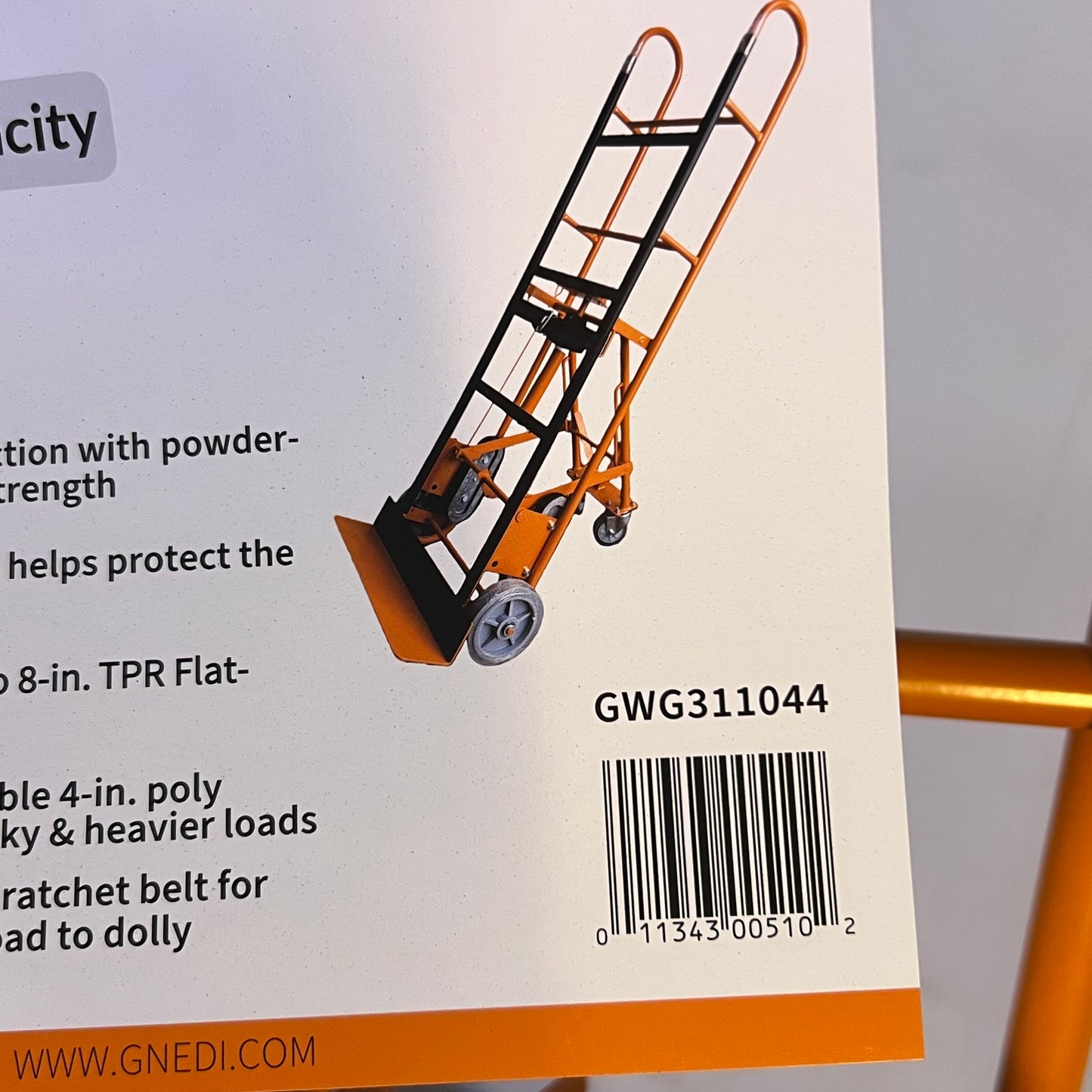 BRAVE Hand Truck 1200 Lb. Sz 17.5"W x 8"L x 65"H Orange GWG311044