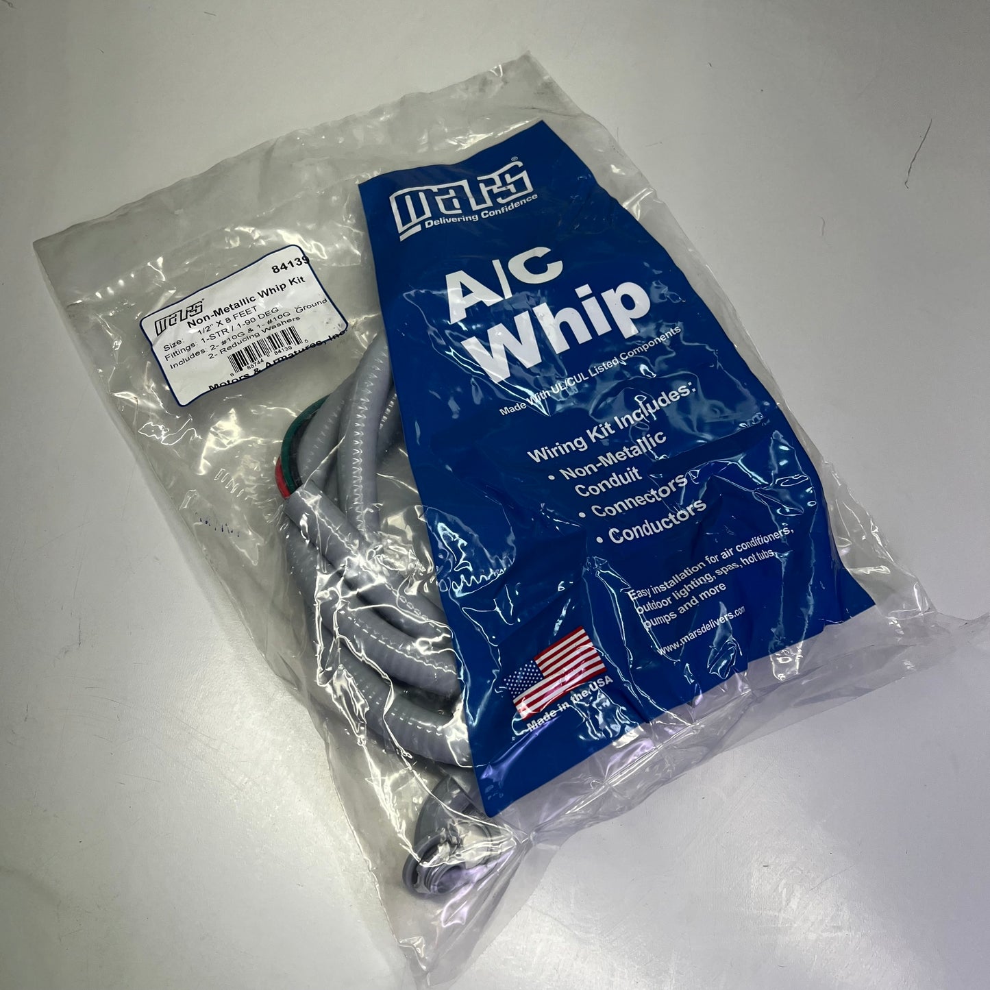 MARS Non-Metallic Whip Kit Liquid Tight Flexible Conduit 1/2" X 8' Grey 84139