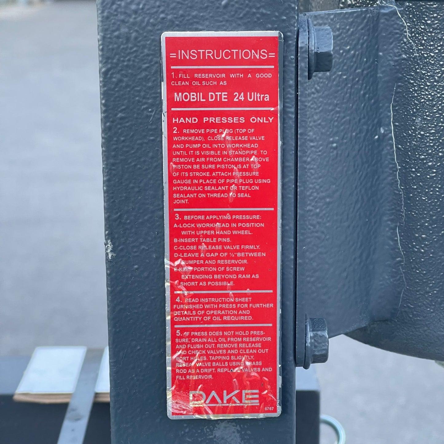 Z@ DAKE 20-Ton H-Frame Hydraulic Press 74.8”x33.5”x25.5” Grey 20 H (AS-IS)