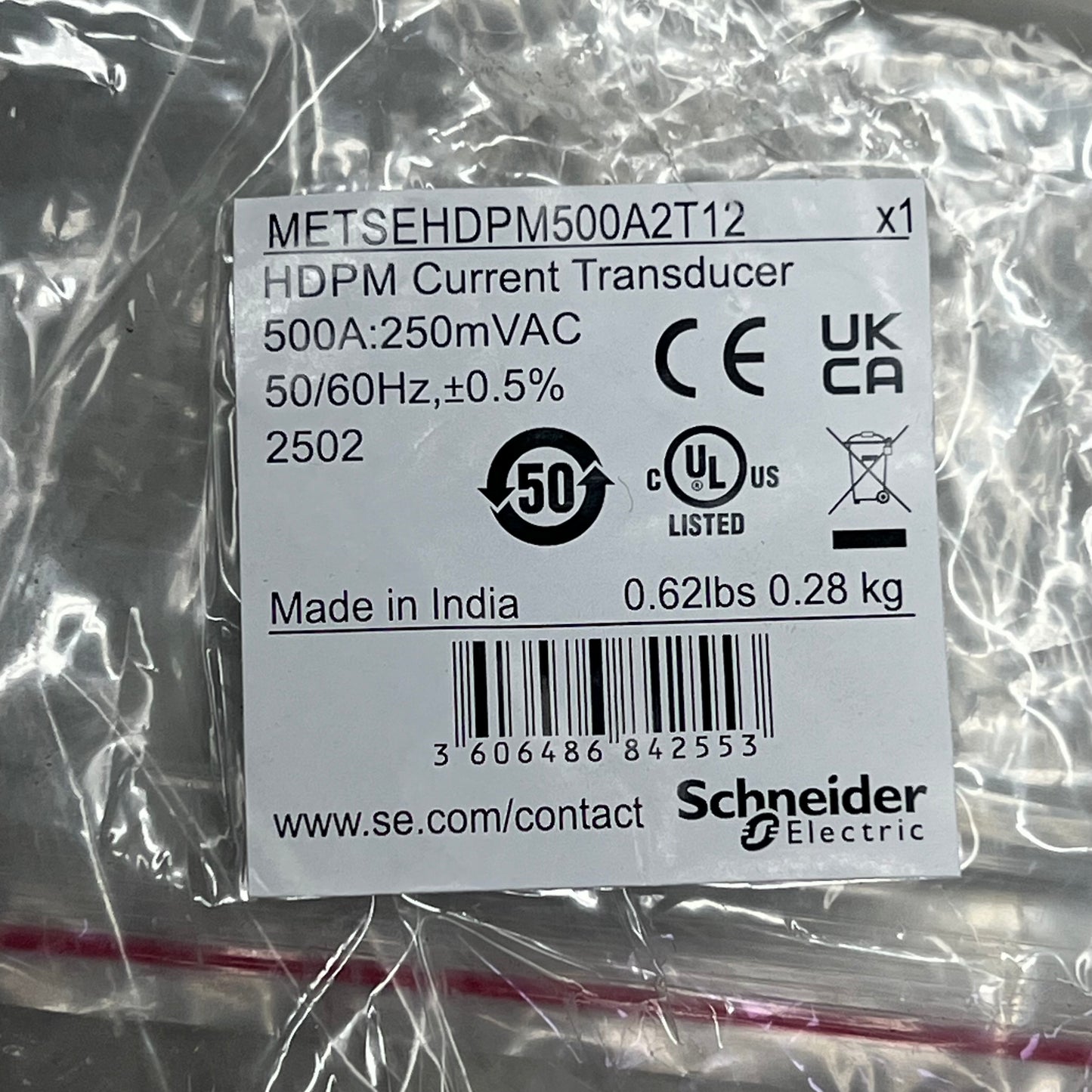 SCHNEIDER ELECTRIC HDPM Current Transducer 500A 50/60Hz METSEHDPM500A2T12