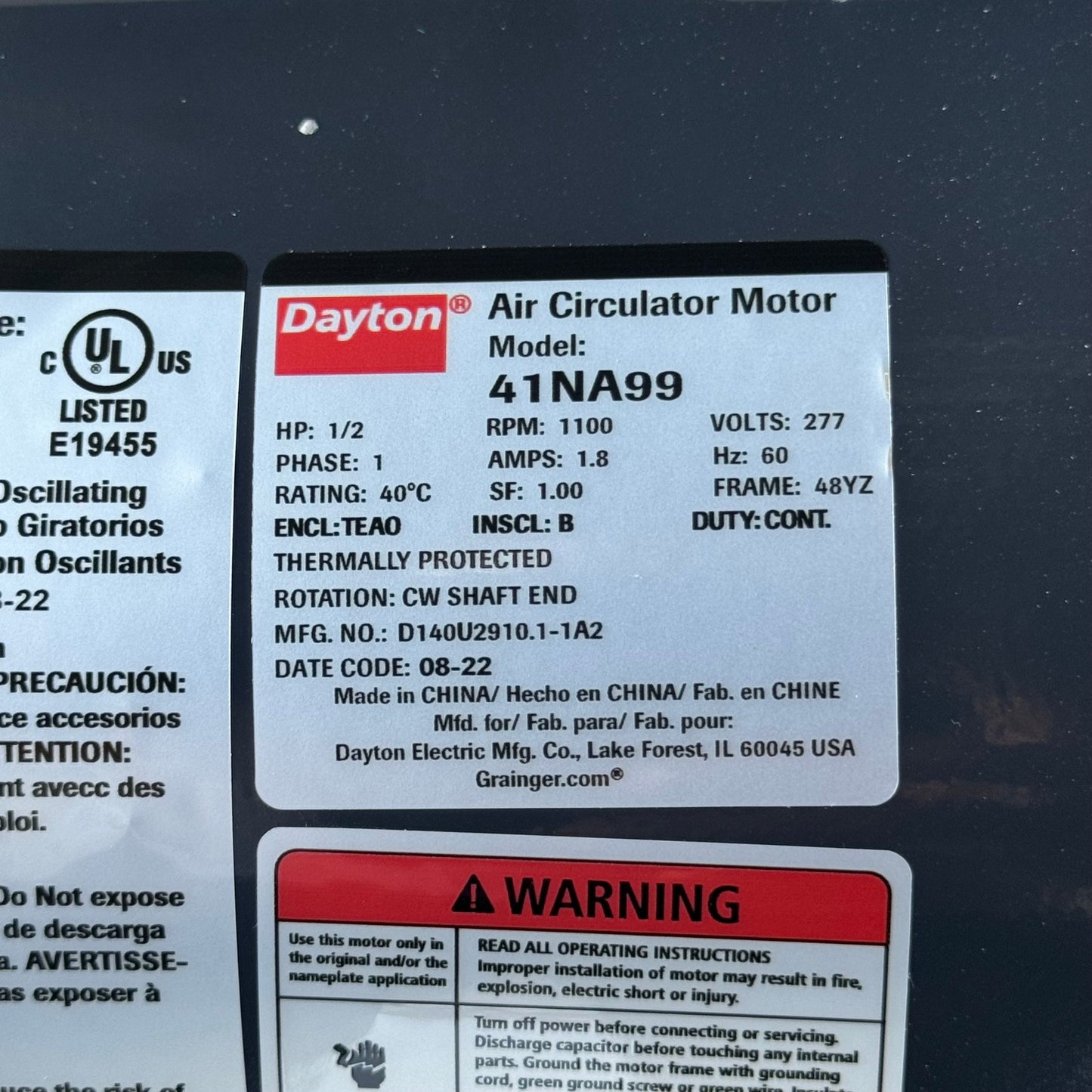 DAYTON Standard Duty Non-Oscillating Industrial Air Circulator 30" Dia 1VCG6D