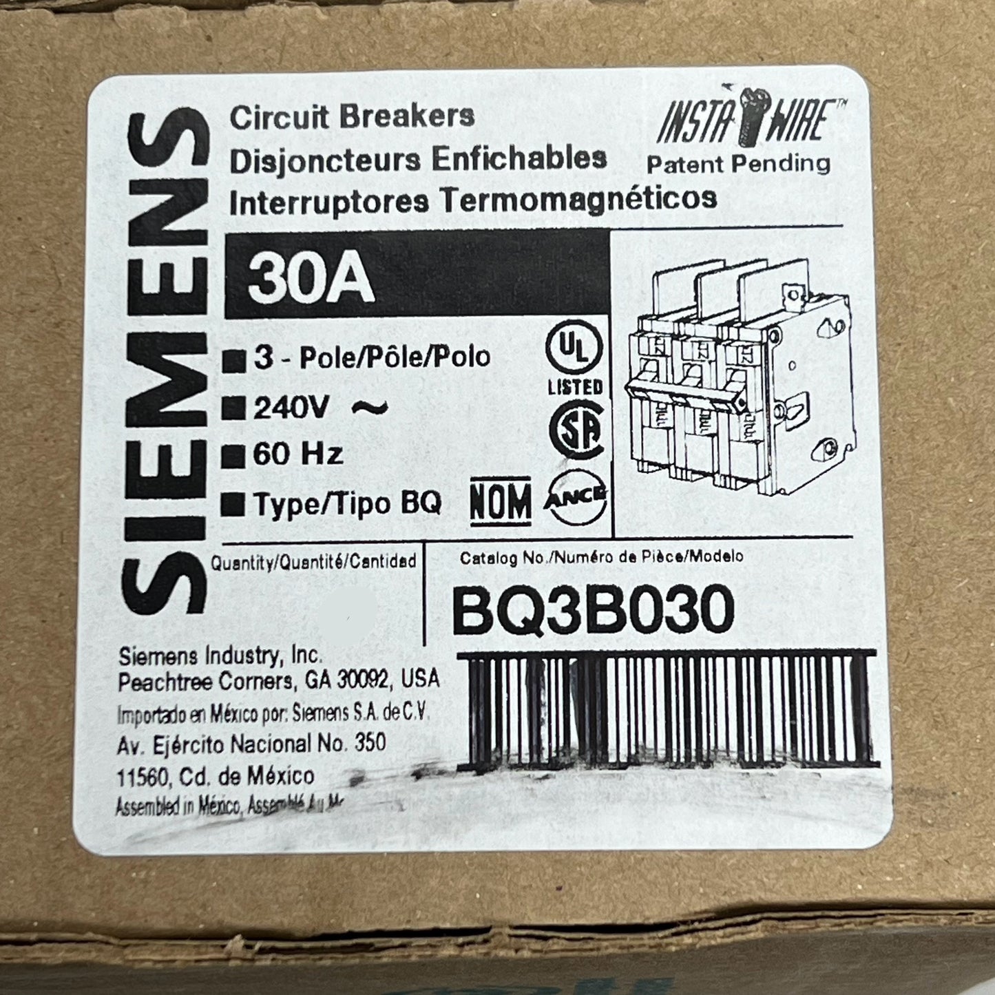 SIEMENS 30A 40 Degree C 3 Pole Circuit Breakers 240V BQ3B030