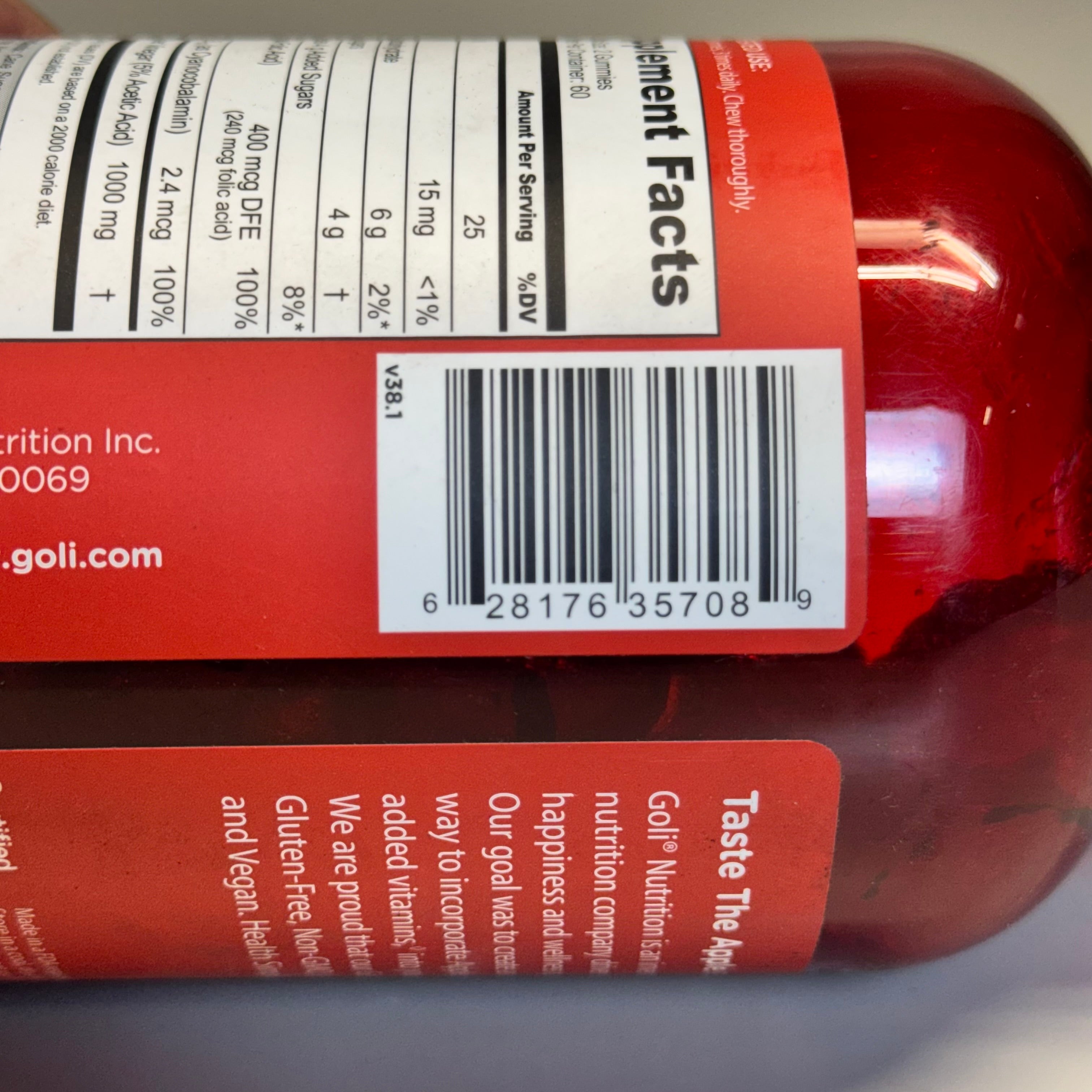 ZA@ GOLÍ Nutrition Apple Cider Vinegar 120 Gummies Sz 6.5” H