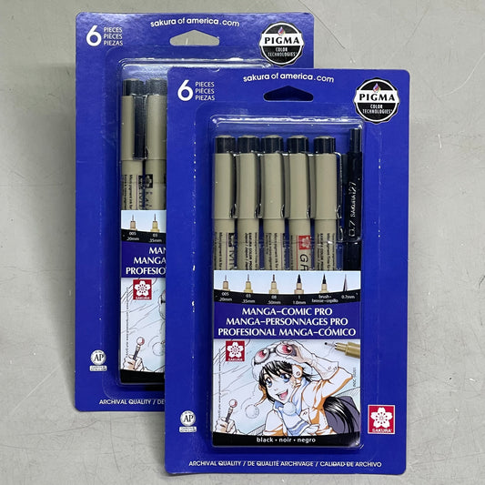 SAKURA (2-PACK) Pigma Micron Manga-Comic Pro Pens .20mm, .35mm, .5mm, 1mm Black 50201