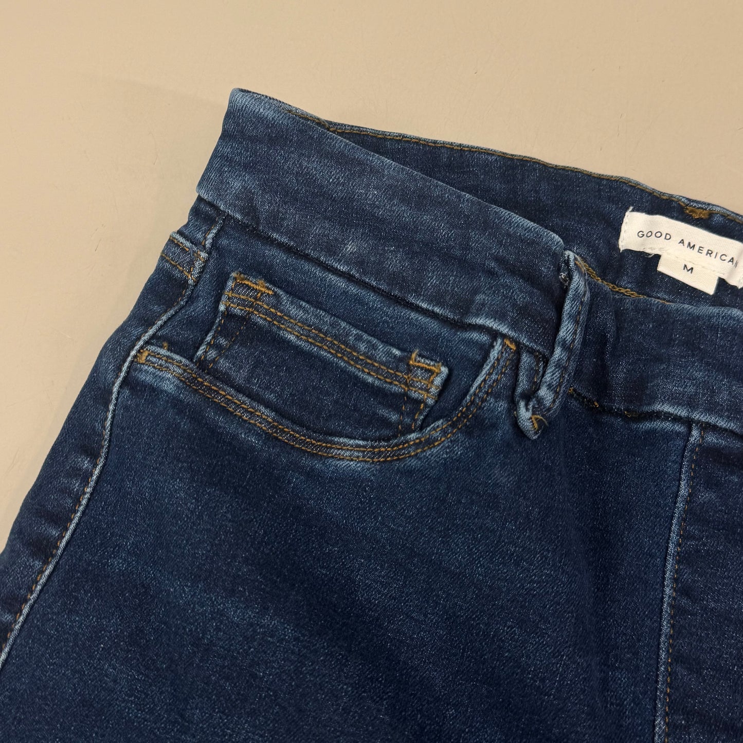 GOOD AMERICAN Power Stretch Pull On Flare Jeans Women's Sz 2/M Indigo491 GLF478TE