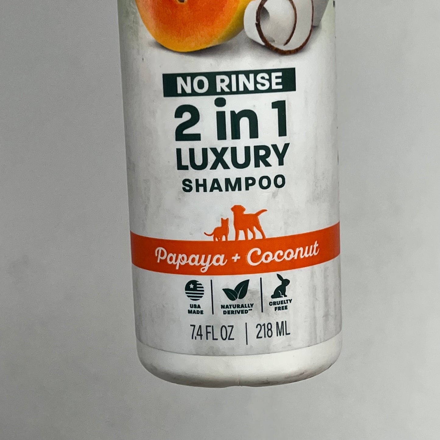 ZA@ TROPICLEAN (2 PACK) No Rinse 2 in 1 Luxury Shampoo Papaya + Coconut Scent 7.4 fl oz