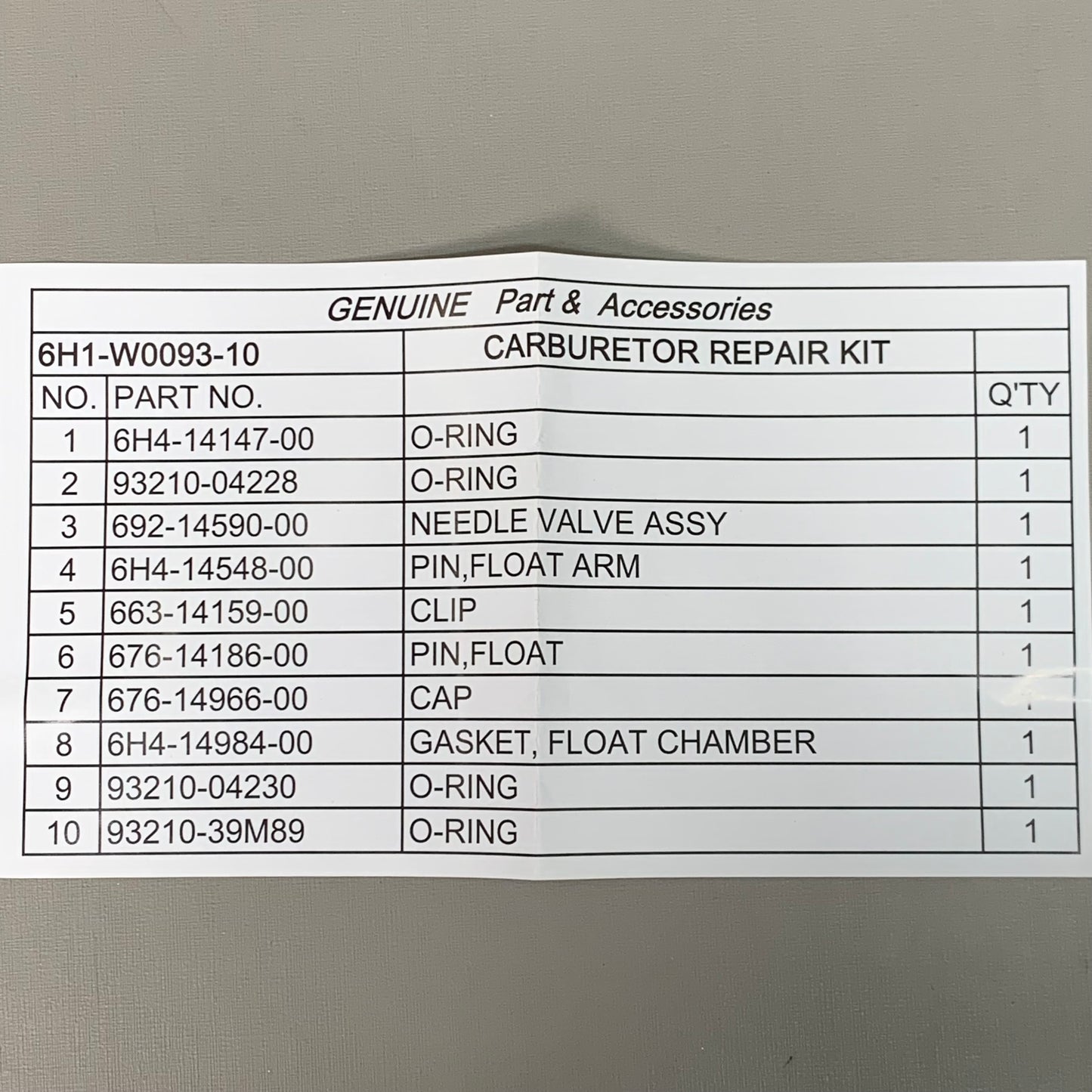 WSM Carburetor Kit For Yamaha 75 / 90 Hp Without Float 6H1-W0093-10-00