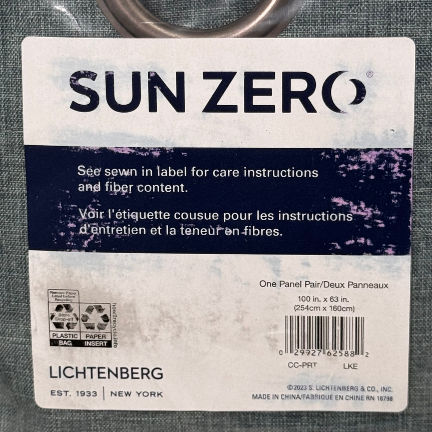 SUN ZERO (2 PACK) Tonal Texture Fleece Insulated 100% Blackout Curtains Blue 100" X 63"