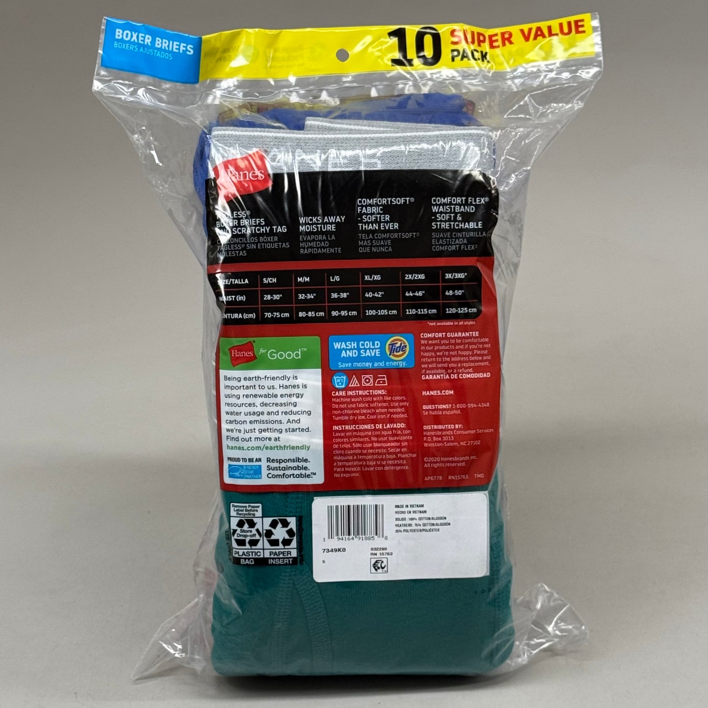 HANES (10 PACK!) Men's Boxer Briefs Sz S/P 28-30" (70-75cm) Multi-Colors 7349K0