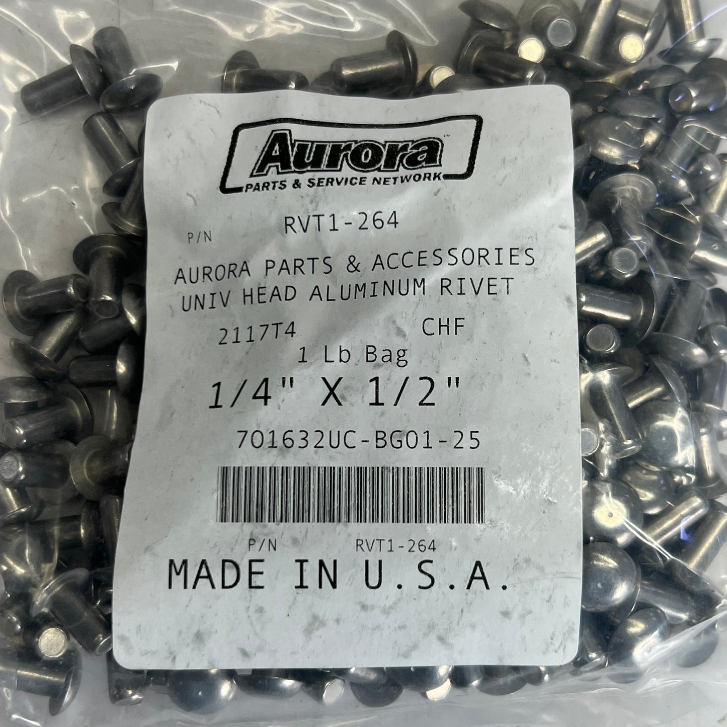 AURORA (264 Each) Univ Head Aluminum Rivet Sz 1/4" x 1/2", Grey RVT1-264