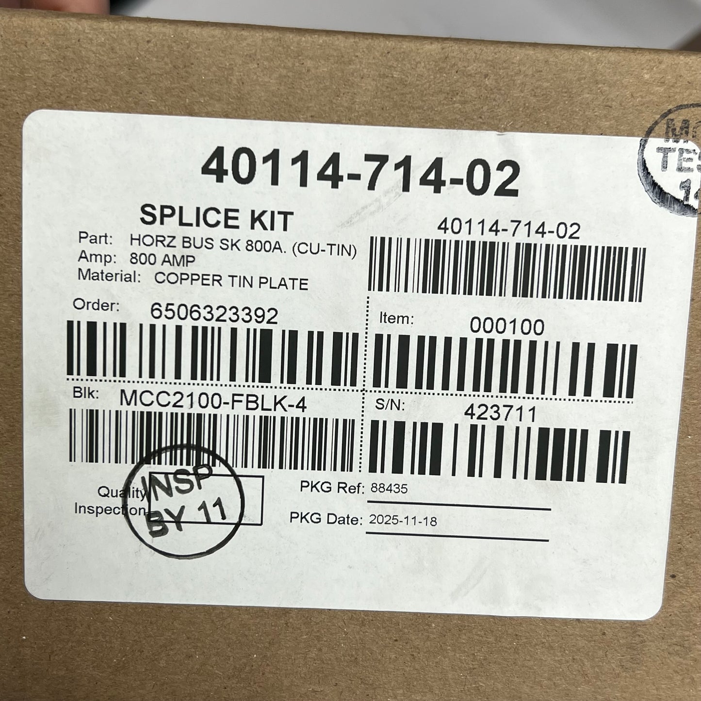 ALLEN BRADLEY Splice Kit Copper Tin Plates DISCONTIUNED 800 AMP 40114-714-02