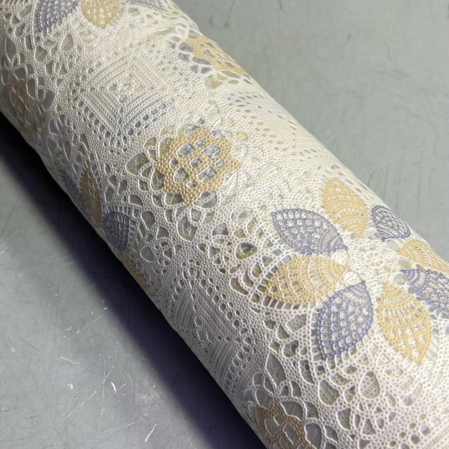 Faux Lace/Crochet Quilt Floral Pattern 54"x60' White/Purple/Yellow