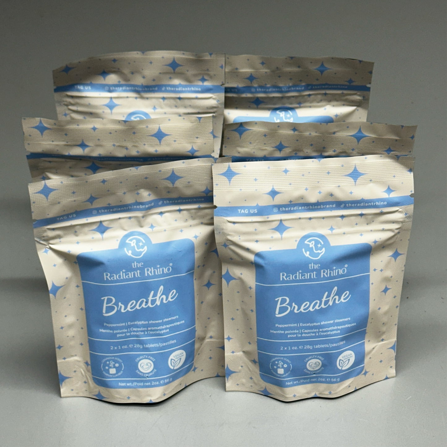 ZA@ THE RADIANT RHINO (6 PACK) Breathe Peppermint Eucalyptus Shower Steamers 2 Tablets Each A