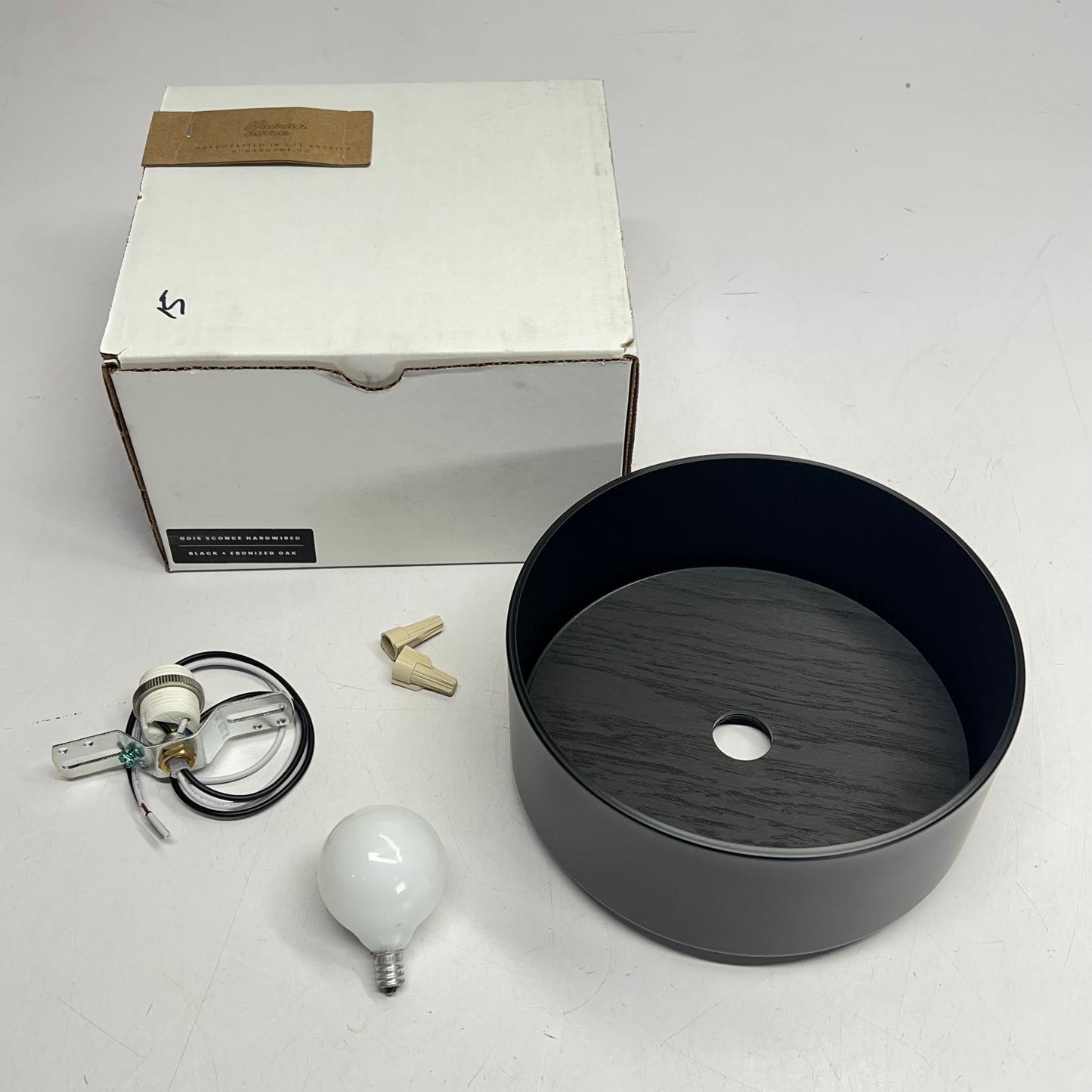 HUMAN HOME Odis Sconce Handcrafted Design  7.9" Black Ebonized Oak Warm Light