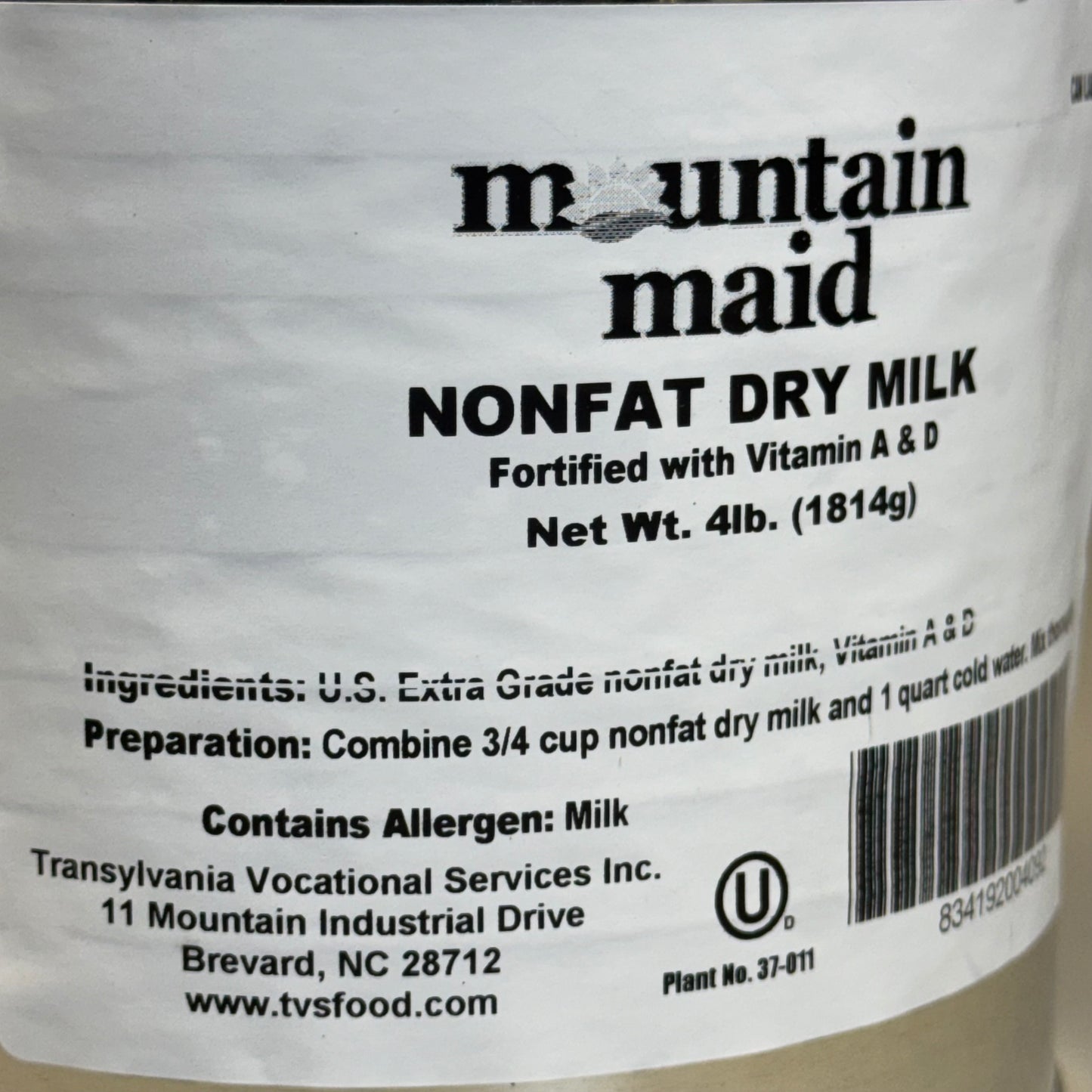 ZA@ MOUNTAIN MAID (6 Pack) Nofat Dry Milk 4Lb BB 03/26 Sz 7”Hx6”D (AS-IS, Damage)