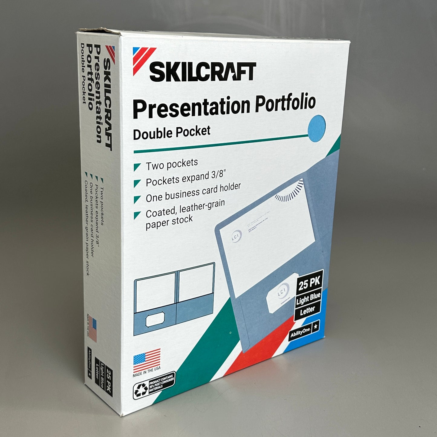 SKILCRAFT Double Pocket Presentation Portfolio Letter 9.5"x11.5" Light Blue 25/case