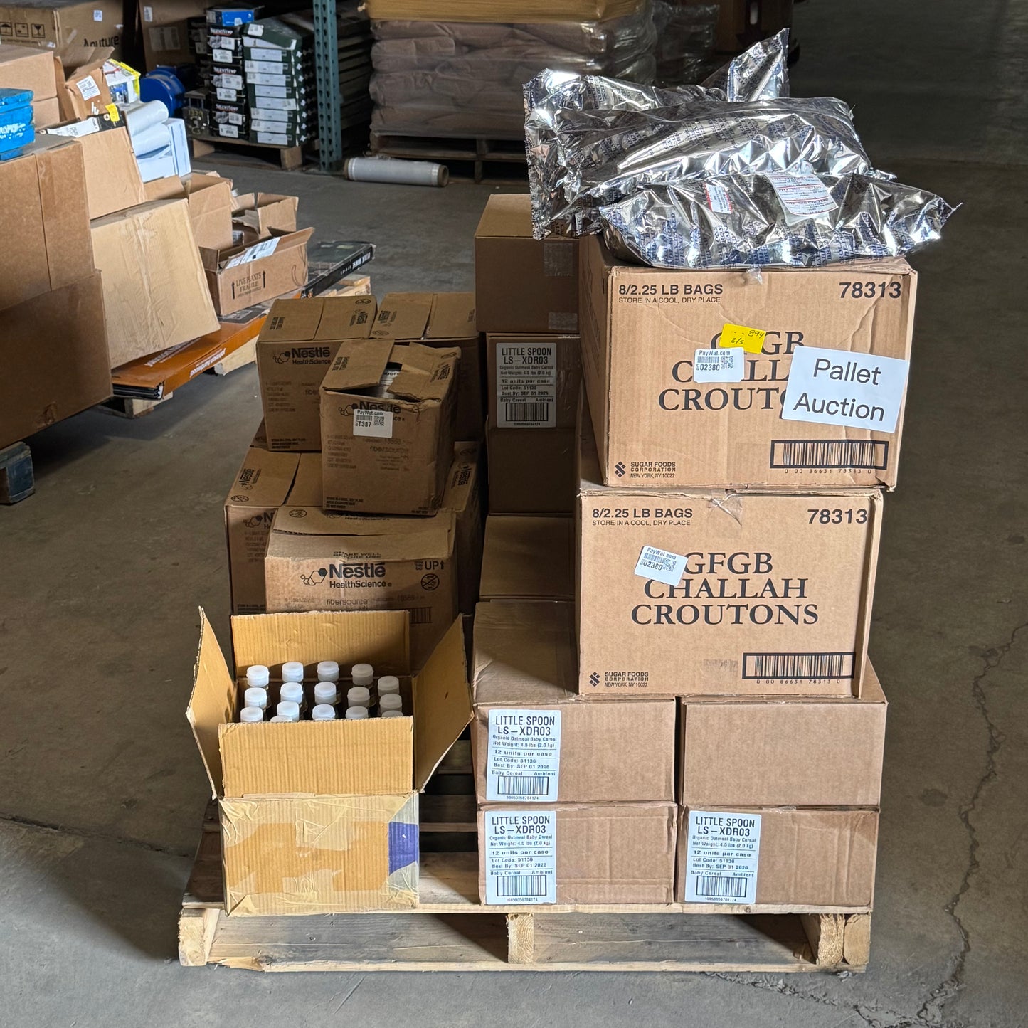 ZA@ Pallet of MIXED FiberSource, Soy Sauce, Baby Cereal, Challah Croutons, Etc… (AS-IS)