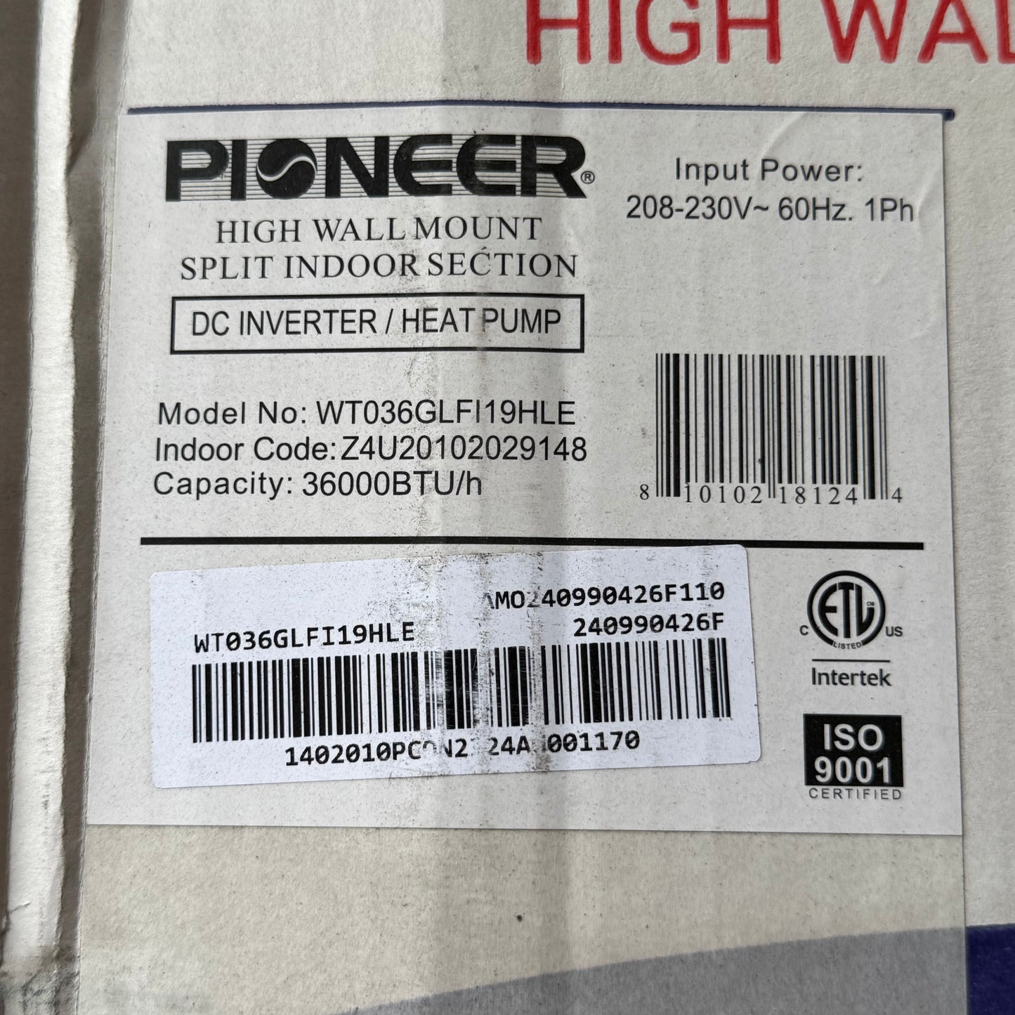 PIONEER 36,000 BTU 19 SEER 230V High-Wall Mini-Split Air Conditioner Inverter Heat Pump With 16 Ft. Kit White YN036GLFI19RPE/WT036GLFI19HLE