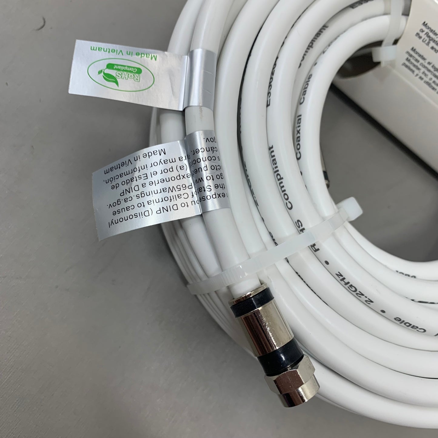 MONSTER RG6 Quad Coax Satellite Tv Cable 50ft White 140035-00